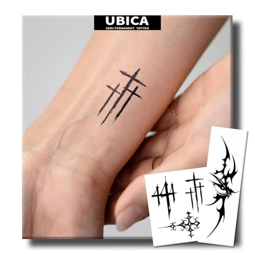 UBICA Semi Permanent Tattoo, 2 Sheets Gothic Cross & 444 Number Temporary Tattoo for Men & Women, Minimalist Line Faith Eye Tattoos, Lasts 1-2 Weeks, Waterproof & Non-Reflective