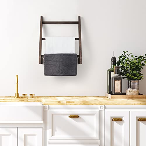 Towel Rack Wall Mounted 3 Tier Wood Hand Towel Holder Shelf Rustic Farmhouse Decorative Towel Ladder For Bathroom Home Kitchen Bedroom ( Brown ) #TOP5