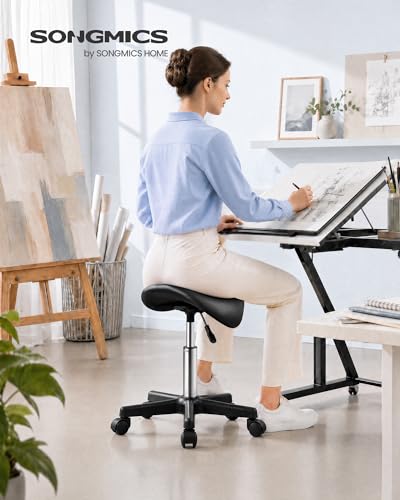 Image of SONGMICS Ergonomic Saddle Stool with Wheels