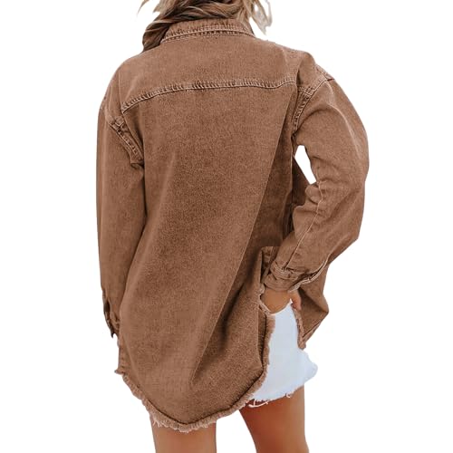 Womens Oversized Denim Jacket Washed Jean Jacket Long Sleeve Button Down Shacket Retro Western Boyfriend Coat Trendy3