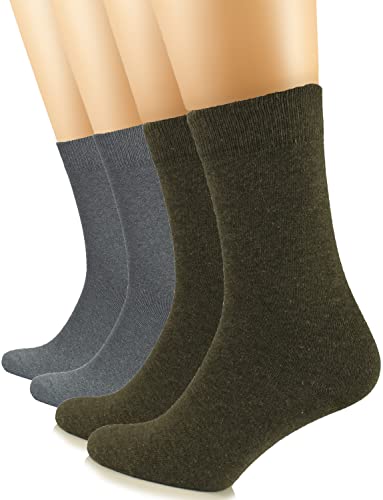 Hugh Ugoli Women's Cotton Crew Socks | Plain Color, Regular Fit, Soft Casual Socks For Trouser, 4 Pairs, Army Green/Gray, Shoe Size: 9-12 #TOP11