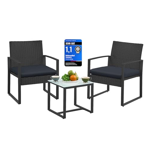 SONGMICS Balkonmöbel, Gartenmöbel-Set, aus PE-Polyrattan, Lounge-Set, Tisch und 2 Stühle, Terrassenmöbel, einfache Montage, Outdoor, für Terrasse, Balkon, Garten, schwarz GGF010B05 1