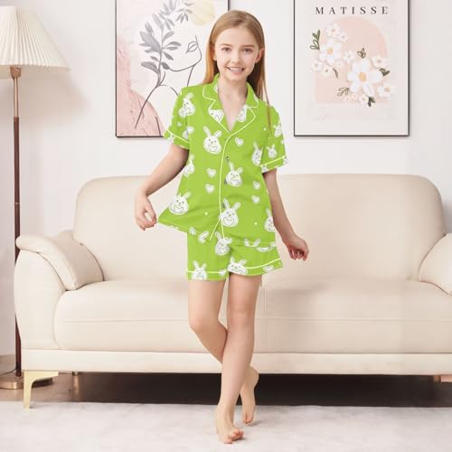 senya Rabbit Eggs with Heart Satin Summer Pajama Sets Silk Short Sleeve Button Down Sleepwear4