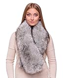 Futrzane Classic Scarf - Faux Fur Scarves Collars for Women - Long Neck Warmer (Silver Classic)
