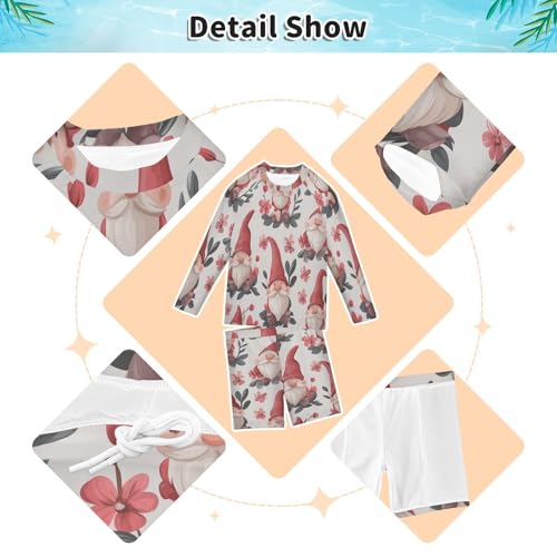 Gnome and Floral Boys Swimsuit Rash Guard Toddler Kids Long Sleeve Swim Shirt and Trunks Swimwear Set 3-10Y3