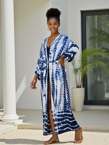 Image of Women's Kimono Cover Up Long Beach Dress Swimsuit Cover Ups Colorful Cardigan Lightweight Robe for Swimwear
