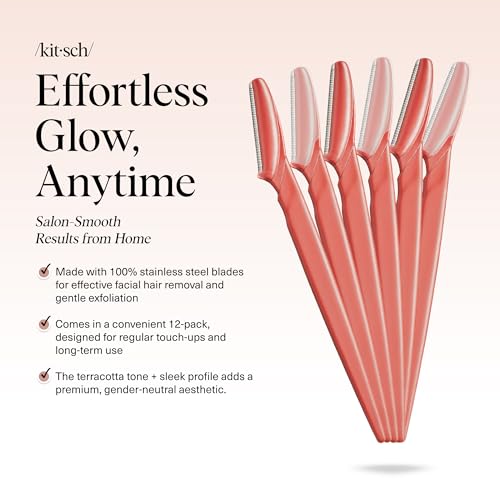 Kitsch Dermaplane Razor for Women Face - Face Razors for Women and Men - Eyebrow Trimmer, Shaver, Recycled Plastic Dermaplaning and Skin Care Tool - Coral, 6 pcs - 3