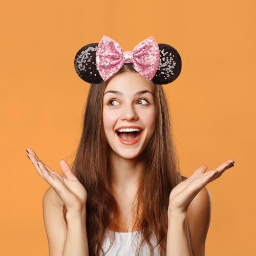 Image of DRESHOW Mouse Ears Bow Headbands Minnie Ears Headband Glitter Party Decoration Cosplay Costume for Women