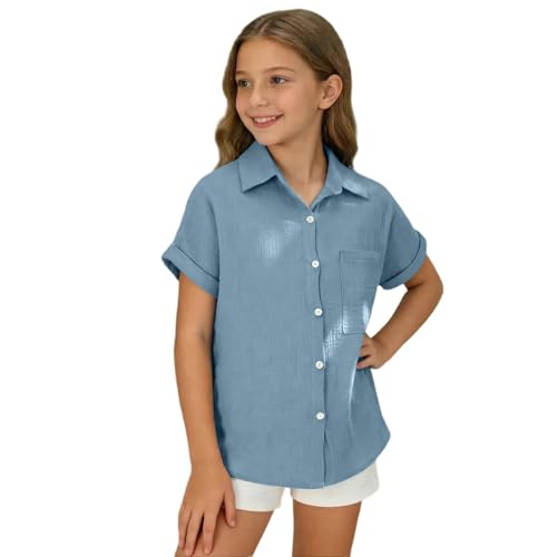 T-shirt classique fille manches courtes uni en tissu doux pour école et quotidien