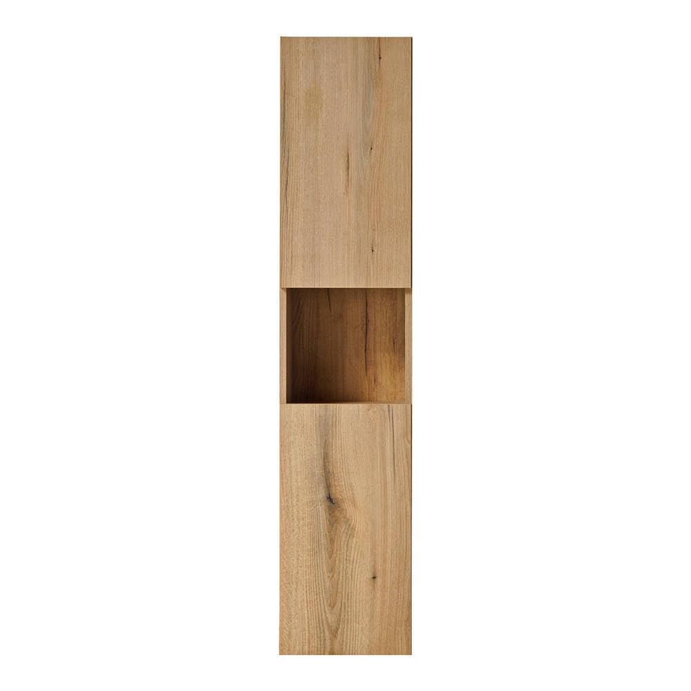 [en.casa] Mobile a Colonna Pensile da Bagno NEWPORT Armadio da Parete con 2 Ante Reversibili 2 Ripiani e Scomparto Aperto 140x30x25 cm - Effetto Rovere Coast Evoke