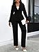 Women's Casual 2 Piece Blazer Outfits Ruffle V Neck Business Suit Sets Solid Blazer Pant Suit Set for Work Office Black L