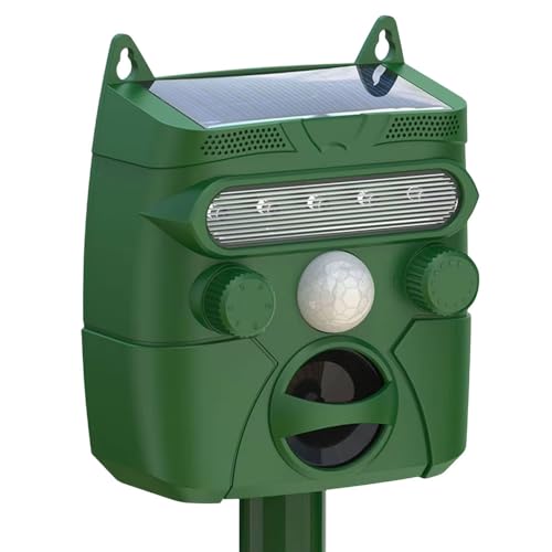 ecopedia - Repelente ultrasónico de animales con detección de movimiento y flash LED, eficaz disuasorio de zorros, gatos, ardillas y perros para espacios al aire libre