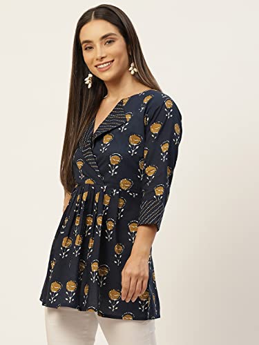 Image of feranoid Women's Cotton Floral Printed Short Kurti Tunic Top