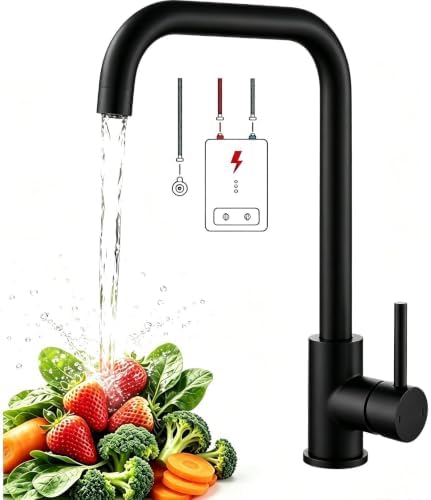 Niederdruck Armatur Küche Schwarz, 360 ° Drehbare Wasserhahn Küche | Spültischarmatur für Boiler, Untertischgeräte Leicht zu zerlegen und zu waschen,Edelstahl Mischbatterie mit 3 A