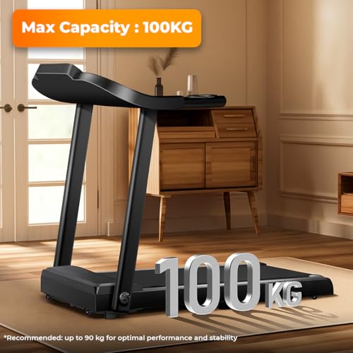 Flexnest 4.5HP Manual Incline Treadmill 14km/h with 500+ Classes and Virtual Walks for Home Walking and Running with in-Built Bluetooth Speaker - Black (Flextread EZ - Standard)
