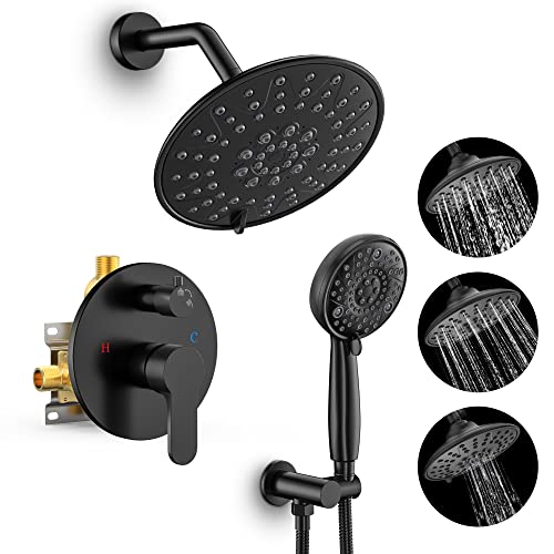 SR SUN RISE Black Shower Faucet - 3 Functions High Pressure 8 Inch Rain Shower Head System- 8 Settings Headheld Shower Head Fixtures- Valve Included - Matte Black SR SUN RISE Black Shower Faucet - 3 Functions High Pressure 8 Inch Rain Shower Head System- 8 Settings Headheld Shower Head Fixtures- Valve Included - Matte Black