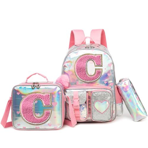 HTgroce Mochila para meninas do ensino fundamental para escola, conjunto de mochila pré-escolar com lancheira e estojo de lápis, Rosa C, Medium, Rosa C