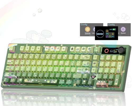 Image of Womier L98 Frog Wireless Mechanical Creamy Keyboard with TFT Screen & Knob | 98% Cute Custom Gaming Keyboard with Number Pad 8000mAh Battery, RGB Backlit Hot Swappable Linear Switches, PBT Keycaps-Green