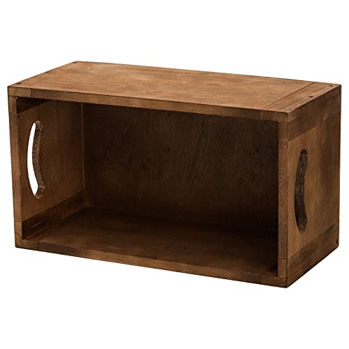 Hedume Set Of 3 Nesting Wooden Crates, Wood Crate Box With Handle, Rustic Brown Decorative Wood Storage Crates Container, Stackable Cube Basket Bins Organizer For Home, Office, Closet, Shelf #TOP3