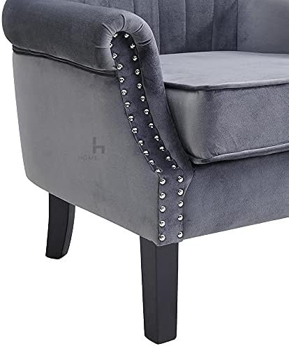 Wing Back Armchair Occasional Accent Chair Velvet or Fabric Lounge Cocktail Chair with Stud Detail Arm Rests Luxurious Padded Armchairs for Sumptuous Living (Dark Grey Velvet)