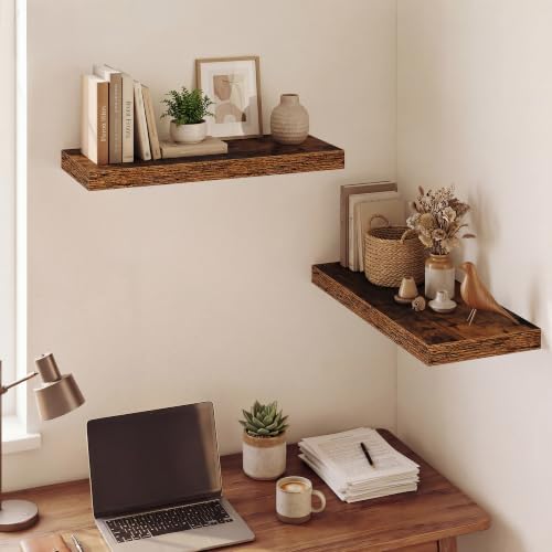 Image of Dreamland 24 Inches Floating Shelves for Wall,9.3 inch Deep Long Floating Shelves Set of 2,Large Display & Storage Shelf,Wall Shelf for Bathroom Bedroom Living Room Kitchen Office,Rustic Brown