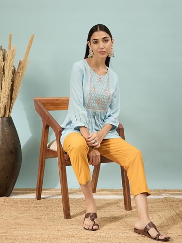 Image of D K W Women's Mid Rise Relaxed Fit Cotton Flex Trousers with Elastic Back & Drawstring - Ideal for Winter, Formal, Office & Casual Wear, Comfortable for Girls and Women