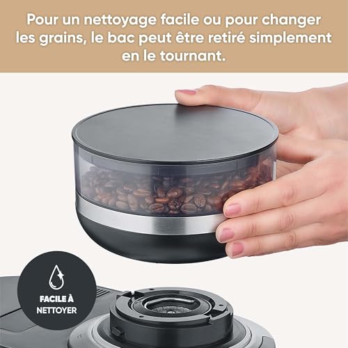 SEVERIN Cafetière filtre automatique FILKA verseuse isotherme, Cafetiere avec broyeur, Adapte la quantité d'eau à votre envie : mug, tasse, verseuse, KA 9695, Inox/Noir