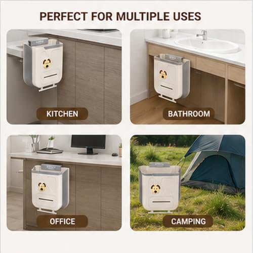 Image of AILTEC KUKKU TRADERS 10 Litre Foldable Kitchen Dustbin | Cabinet Door Hanging Garbage Bin with Bag Holder | Compact Food Waste Bin for Sink Area