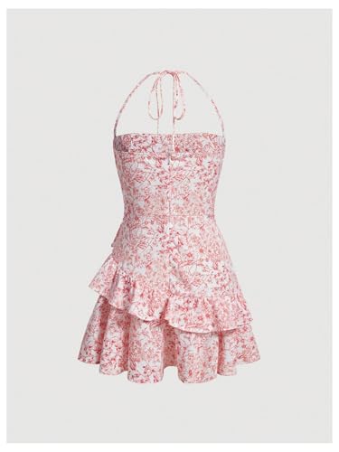 Image of Floerns Women's Floral Halter Ruffle Tiered Cute Summer Mini Dress Milkmaid Vacation Sundress