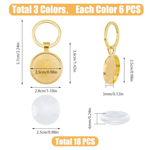 DICOSMETIC 18 Sets Cabochon Keychain Kit 3 Colors Alloy Pendant Cabochon Settings and Glass Cabochons DIY Blank Dome Keychain Making Kit for Photo Resin Personalized Crafting - Image 2