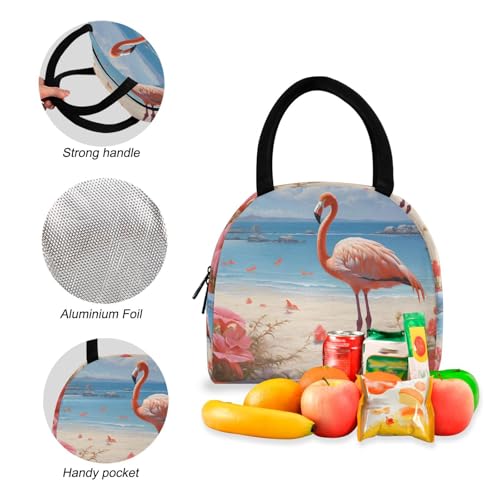 Backpack Lunch Bag Set Beach Flamingo Print, Big Storage Travel Backpacks with Insulated Lunch Box for Office Hiking Picnic4