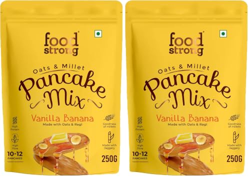 Image of Foodstrong Oats and Millets Vanilla Banana Pancake Mix, Source of Fibre & Protein, No Maida, No Refined Sugar - Made With Jaggery, Eggless Instant Breakfast Mix 250 g (Pack of 2)