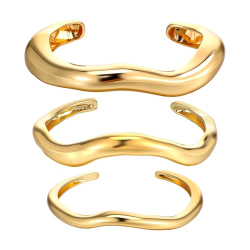 3 Stück Gold Klobiges Armreif verstellba offen Armreife Damen Punk Stapelbares Armband Damen Braut Hochzeit Party Schmuck