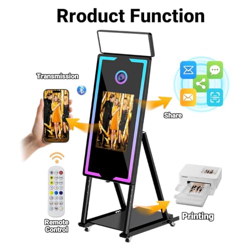 Image of Magic Mirror Photo Booth, 40-22in Interactive Touch Screen Photo Booth Machine Built-in Mini PC,App Remote Control RGB Light,Idea for Event Rental Party (Black, 40-22in)