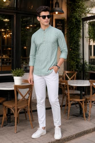 Image of Majestic Man Men's Cotton Regular Fit Short Printed Designer Kurta