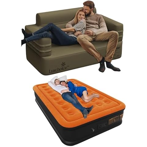 Luxchoice Inflatable Sofa with Built in USB Rechargeable Pump Deluxe Air Mattress with Built in Pump for Camping Home Moving Guests Travel Cover