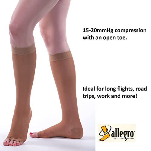 Image of Allegro 15-20mmHg Essential 17 Sheer Support Open Toe Compression Sock - Comfortable, Open Toe, Knee High Support Stockings