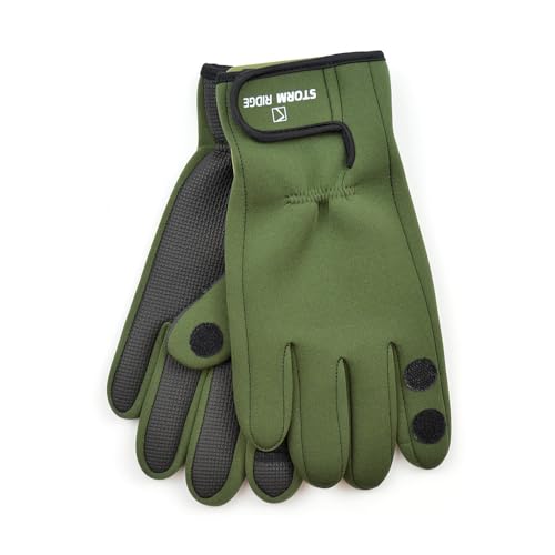 GM Apparel Mens Neoprene Gloves - Fishing Hunting Shooting Sports Outerwear with Rubber Grip Palm and Fold Back Fingers, Thumb and Index, Perfect for Fishing Hiking, Outdoor Use (Green, S-M)