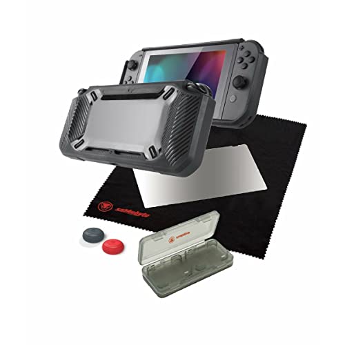 Snakebyte Tough Kit Hardcase Plus H9 Glass Screen Protector and Cleaning Cloth/Analog Control Caps/Game Case for use with Nintendo Switch, Black