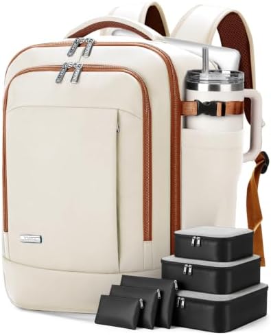Lekespring Reiserucksack für Ryanair Handgepäck 40x30x20 | Rucksack Handgepäck Flugzeug mit 6 Packwürfeln, leichter Flugrucksack für Kurztrips, Business & Arbeit, Beige
