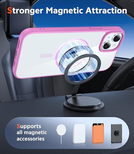 Image of FNTCASE for iPhone 15 Case Clear: iPhone 14 /13 Case Magnetic Phone Cases with Screen Protector Compatible with Magsafe Slim Anti Yellowing Rugged Protective Transparent Cell Cover (B-Pink)