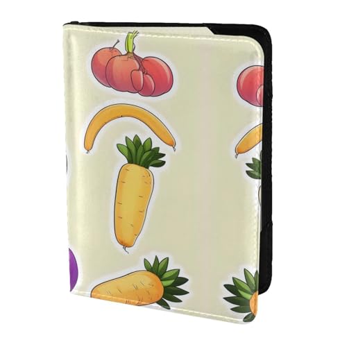 Cartone animato Frutta Verdura Stampa Viaggio Portafoglio Passaporto Titolare Caso per Famiglia pelle Copertura per Uomo nero Taglia unica
