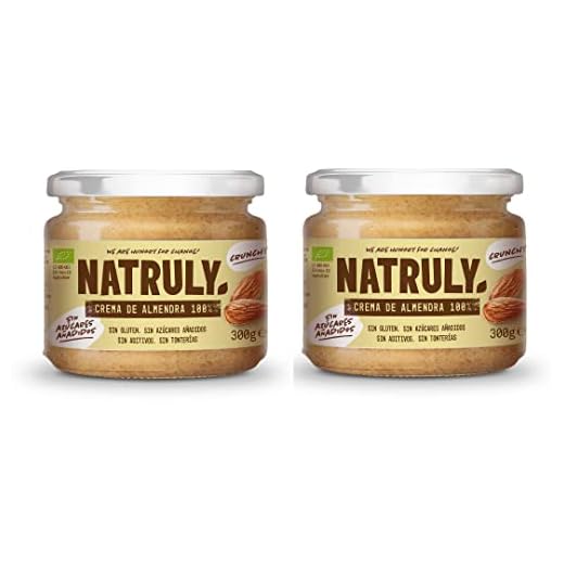 Crema de Almendras Crunchy BIO Natural Athlete 100% Almendras, Orgánica, Sin Azúcar, Sin Gluten - Pack 2x300 g