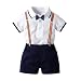 Baby Boys Short Sleeve Gentleman Outfit Suits,Infant Boys Short Pants Set, Short Sleeve Romper Shirt+Suspender Pants +Bow Tie 4Pcs Set (White, 12-18M/90)