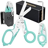 SUVIVISUN Foldable 6-in-1 Multi-Tool, Stainless Steel Trauma Shears with Holster for EMT, Outdoor Camping & Daily Emergency (green)