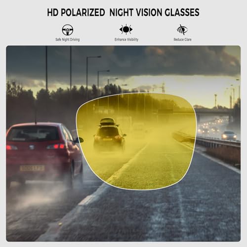 Classic Square Night Vision Glasses for Men Women, Anti Glare HD Polarized Sunglasses Driving Fishing Golf UV400 Protection3