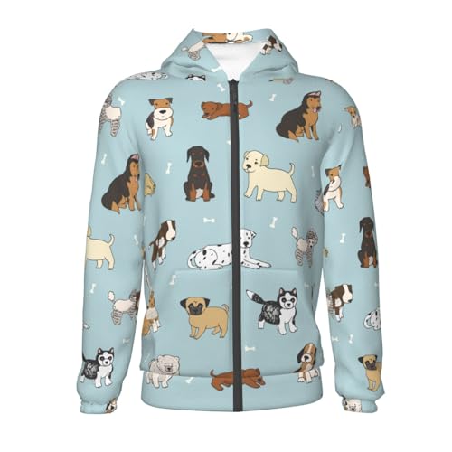 Cartoon Doodle Puppy Kids Pullover Hoodies Boys Zip Up Sweatshirts Girls Athletic Clothes with Pocket2