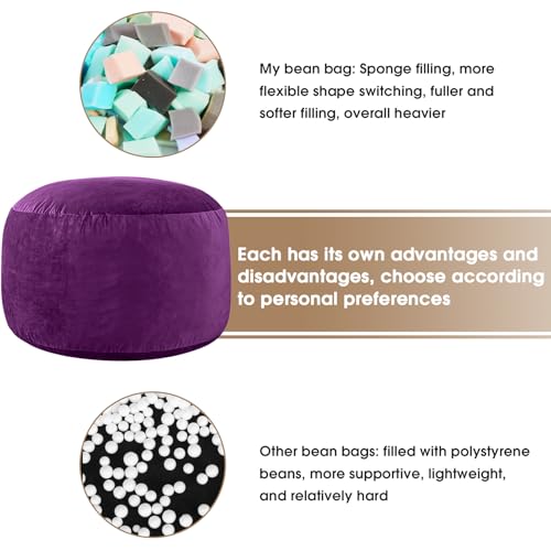 Image of Bean Bag Chairs for Adults - Memory Foam Furniture BeanBag Chair - Kids /Teens Sofa with Soft Micro Fiber Cover - Round Fluffy Couch for Living Room Bedroom College Dorm - 4 ft, Purple