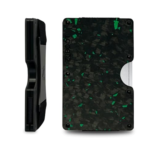 Forged Green Carbon Fiber RFID Wallet for Men – Slim Minimalist Card Holder with Cash Clip – Durable Front Pocket Wallet (Forged Green Strap)