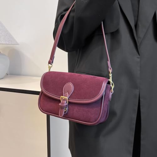 Brown Suede Bag for Women, Burgundy Fall Wine Purse, Trendy Small Crossbody Bag Satchel3